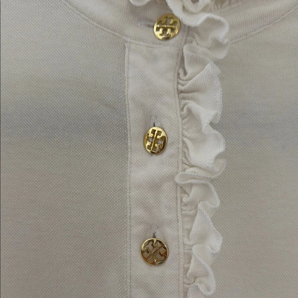 Tory Burch Sz. S White Ruffle Placket Short-Sleeve Top